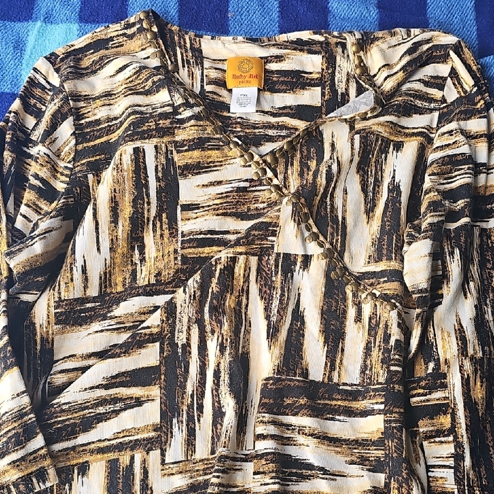 Ruby Rd. Black Asymmetrical Long Sleeve Blouse